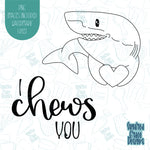 Valentines Day Chews You Shark Cookie Cutter with Matching PNG Images for Edible Ink Printers Including Eddie