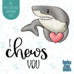 Valentines Day Chews You Shark Cookie Cutter with Matching PNG Images for Edible Ink Printers Including Eddie