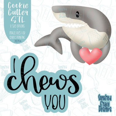 Chews You Shark Cookie cutter stl files for 3d printing with matching printable png images for Eddie edible printers