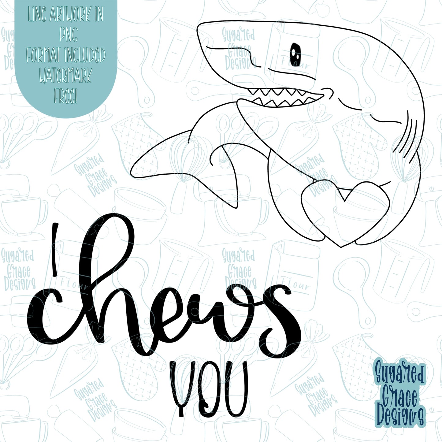 Chews You Shark Cookie cutter stl files for 3d printing with matching printable png images for Eddie edible printers