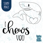 Chews You Shark Punny Valentines Day Cookie Cutter with Matching Stamp for Fondant Decorating