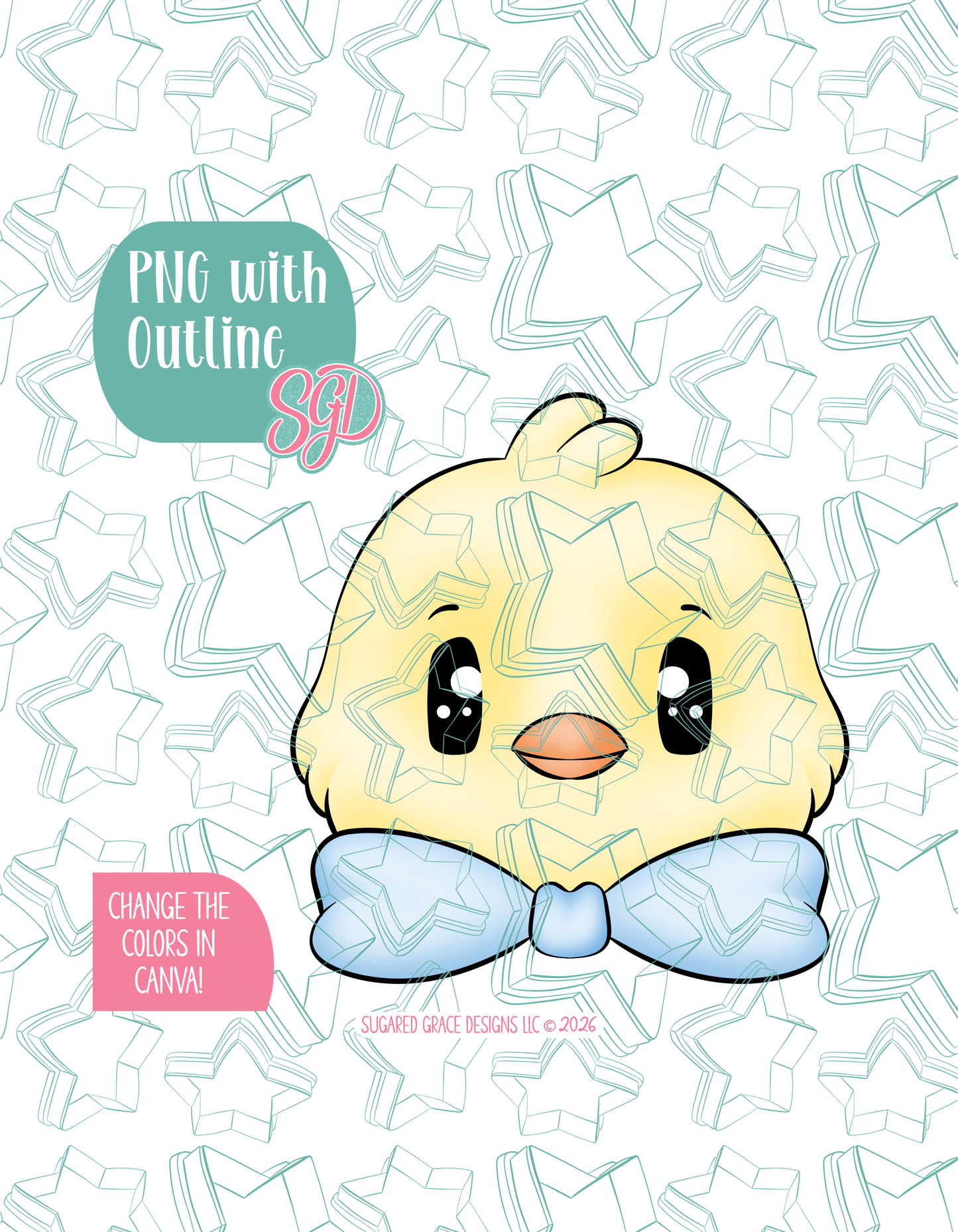 Easter Chick with Bow Cookie Cutter with matching PNG