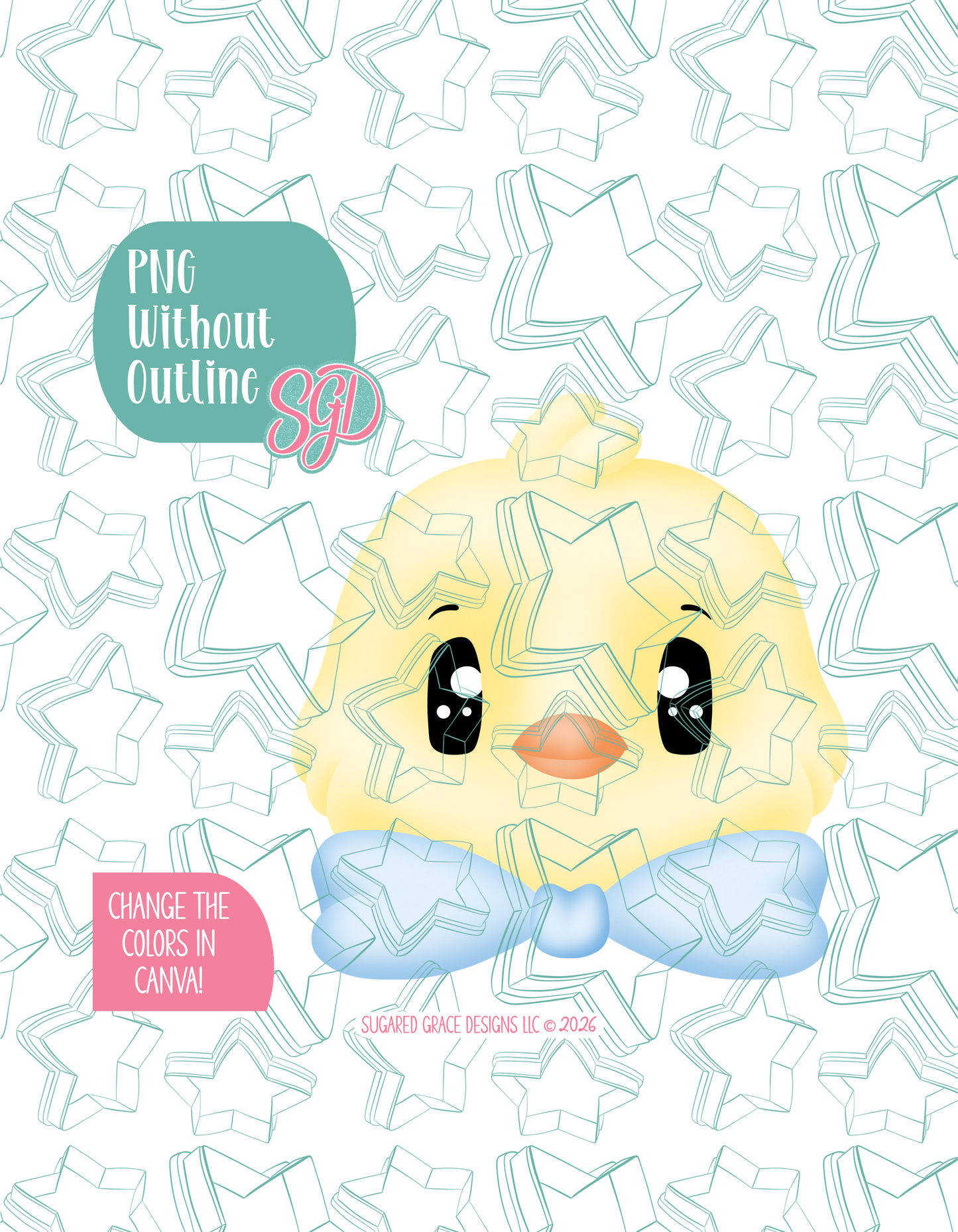Easter Chick with Bow Cookie Cutter with matching PNG