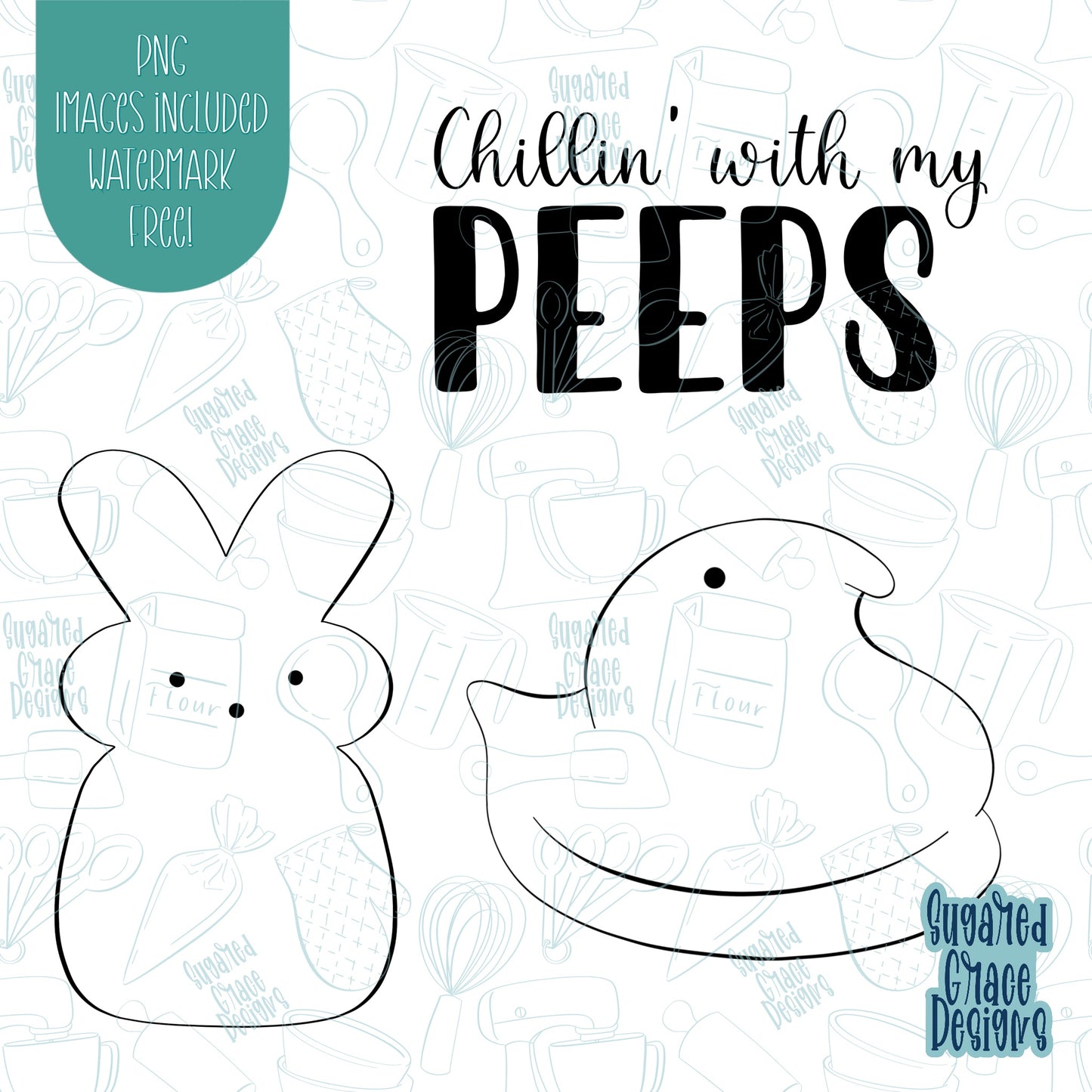 Chillin with my Easter Peeps Cookie Cutter with Matching PNG Images for Edible Ink Printers Including Eddie