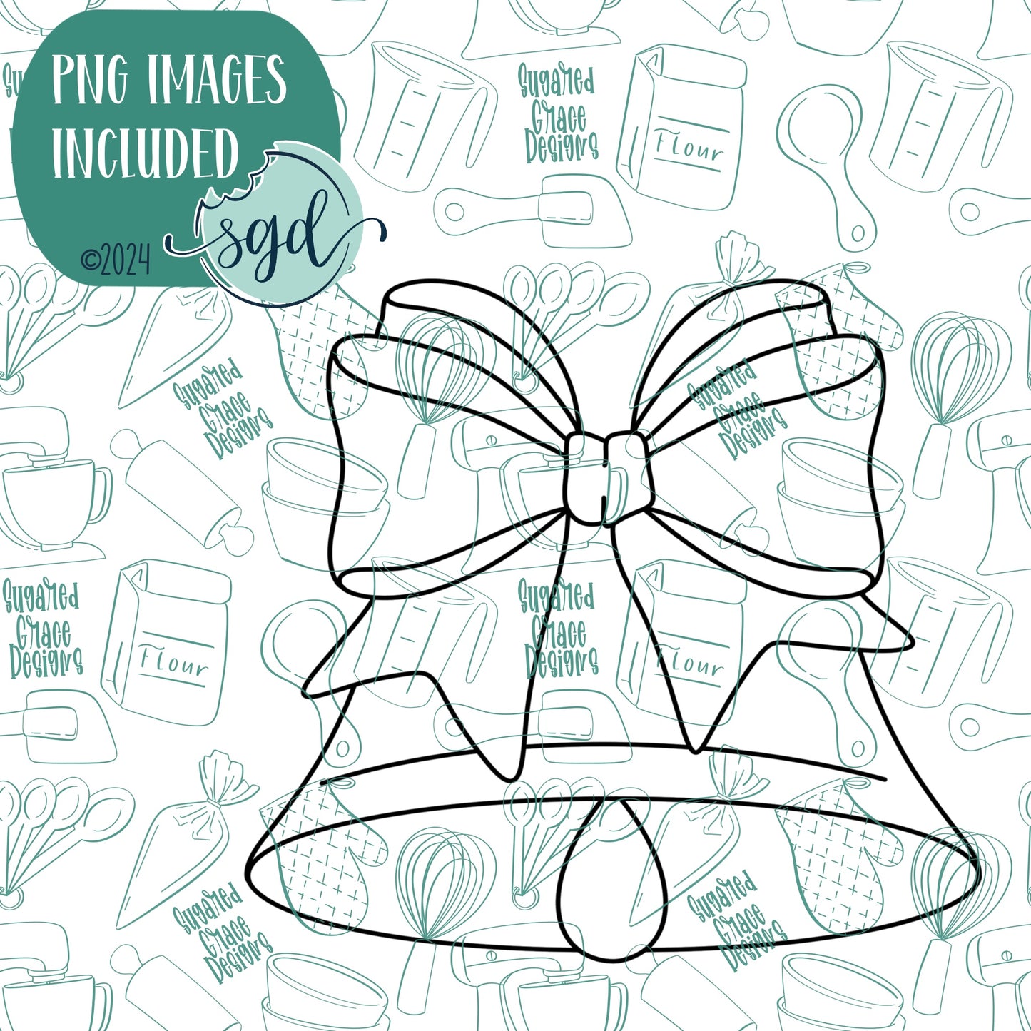 Christmas Bell Cookie Cutter with PNG Images to Match - Hand Drawn Graphics for Edible Ink Printers