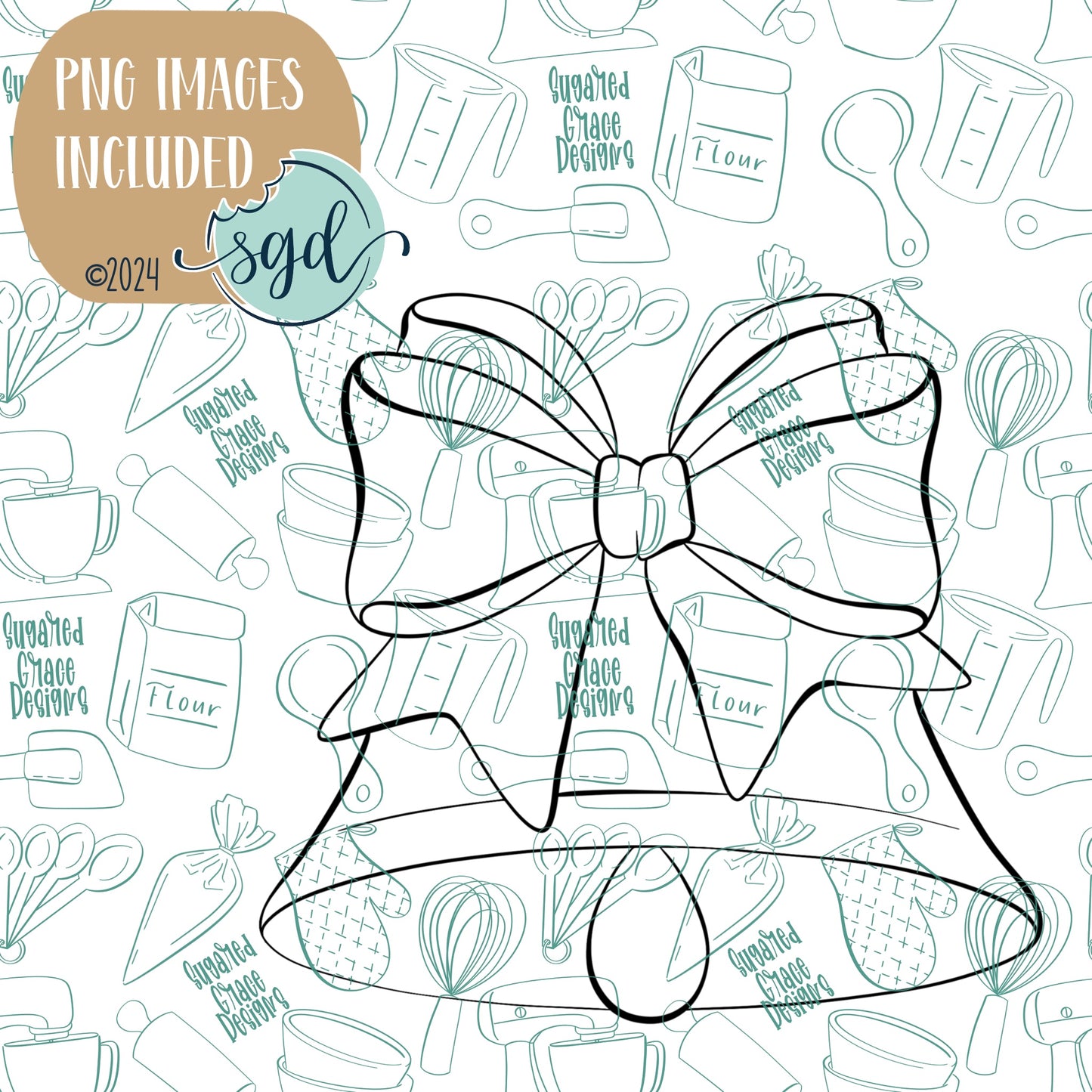 Christmas Bell with Bow Practice Cookie with PNG Images to Match - 3D Printed Demonstrations for Decorating Classes