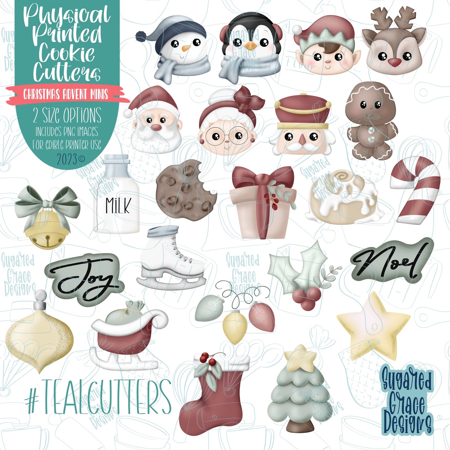 Christmas advent cookie cutter set of 24 with png images for edible ink printers including Eddie