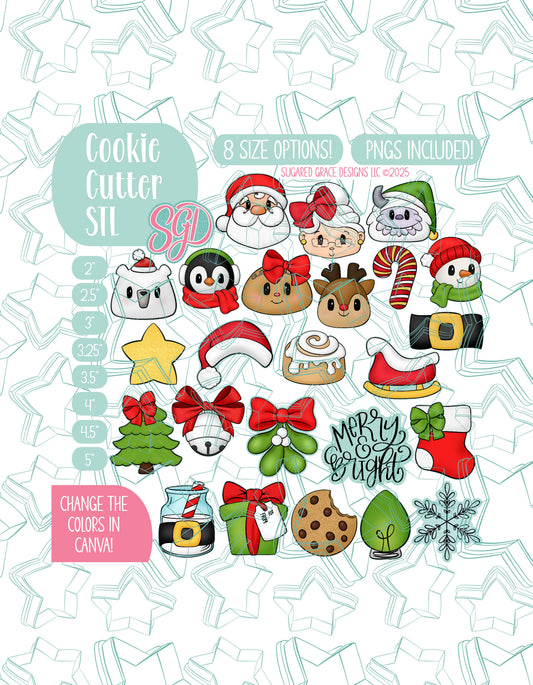Editable Christmas advent set of 24 Cookie cutter STL file