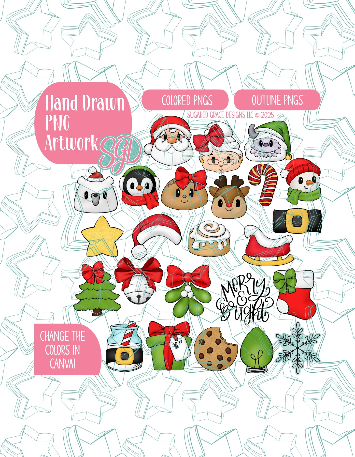 Christmas Advent PNG Image Set of 24 for Edible Ink Printers - Hand Drawn Editable Graphics