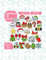 Christmas Advent PNG Image Set of 24 for Edible Ink Printers - Hand Drawn Editable Graphics