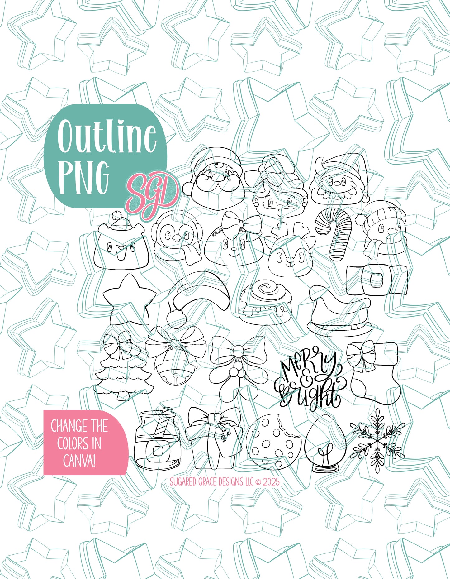 Mini Christmas Advent Cookie Cutter Set of 24 with Matching PNG Graphics