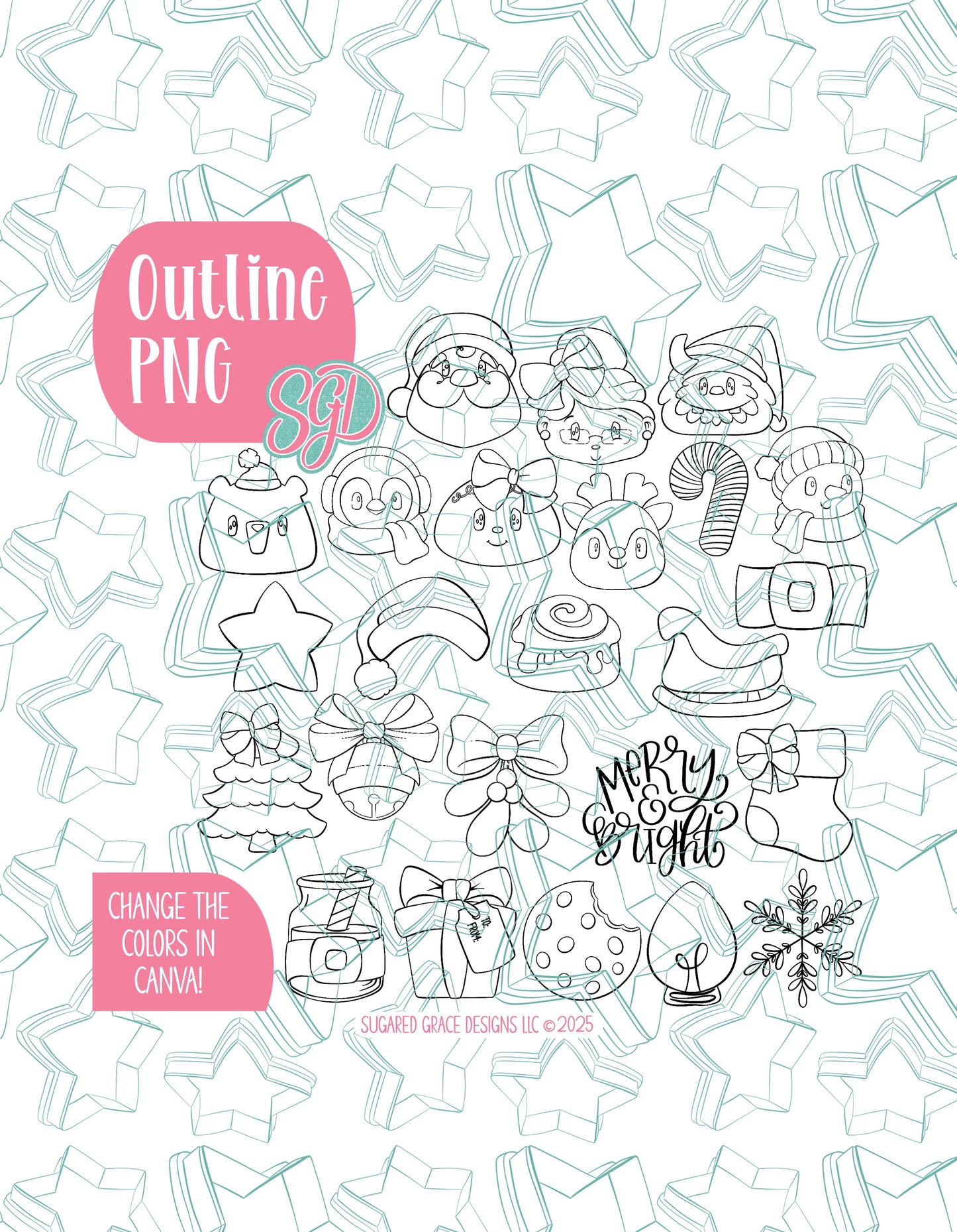 Christmas Advent PNG Image Set of 24 for Edible Ink Printers - Hand Drawn Editable Graphics
