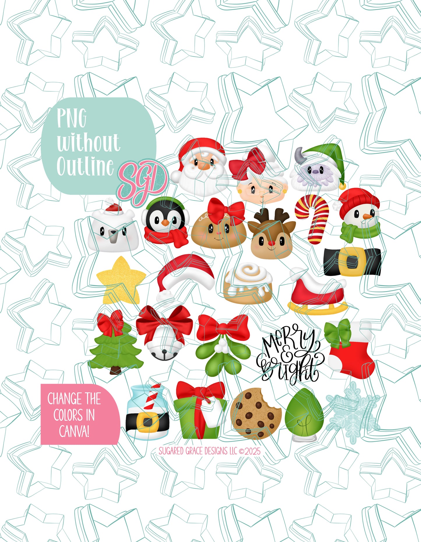 Editable Christmas advent set of 24 Cookie cutter STL file