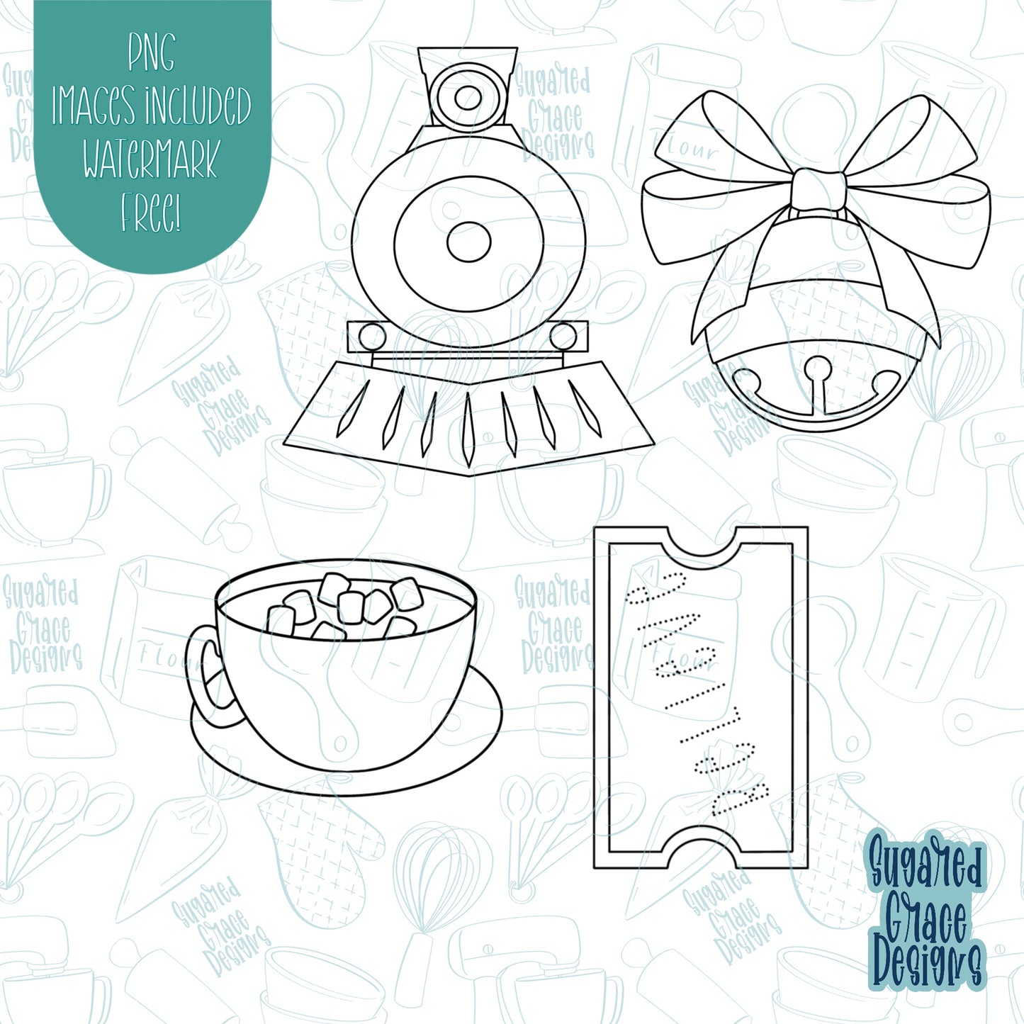 Christmas Express Train Cookie Cutter Set with png images for edible ink printers including Eddie