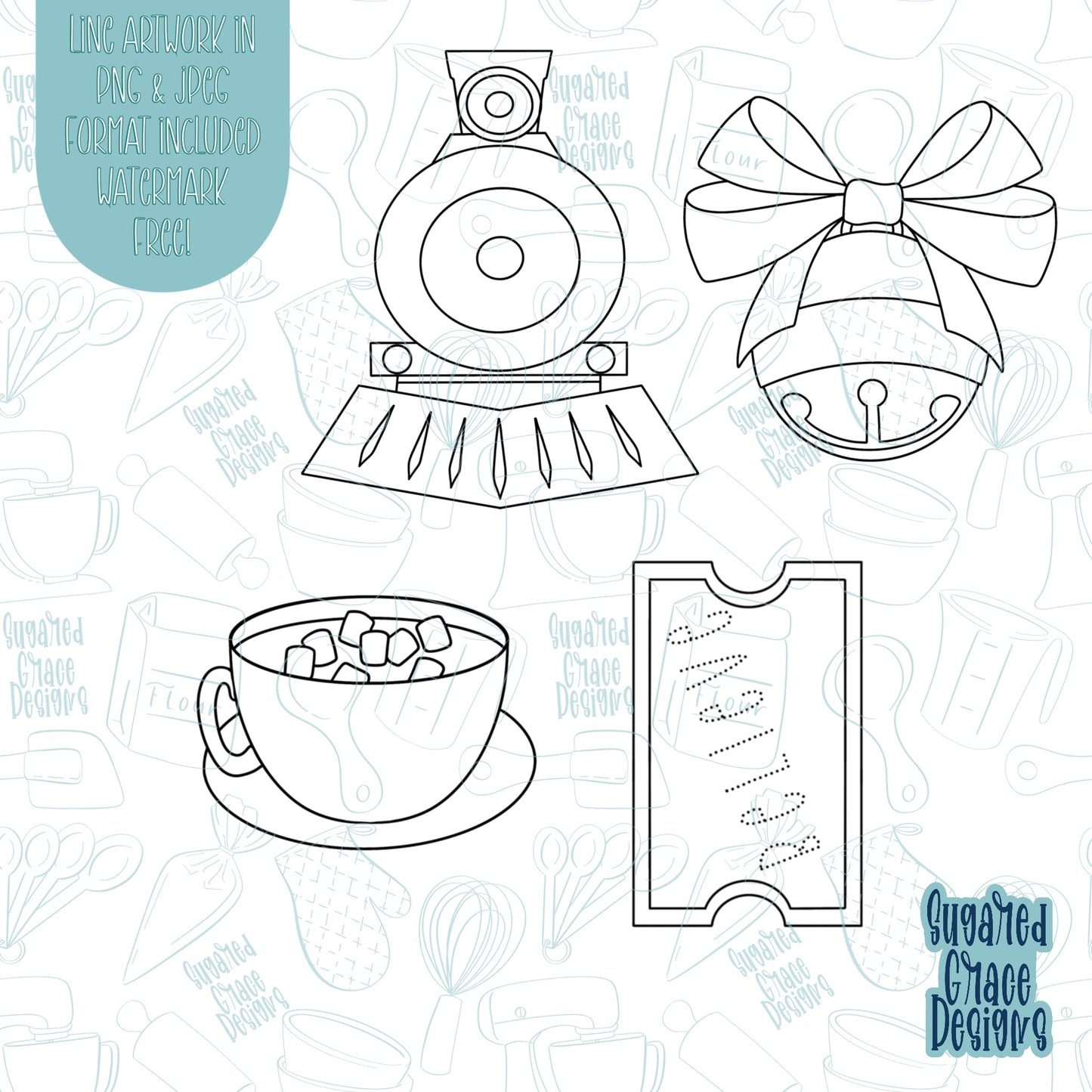 Christmas Express cookie cutter stl set of 4 with png images for edible ink printers including Eddie
