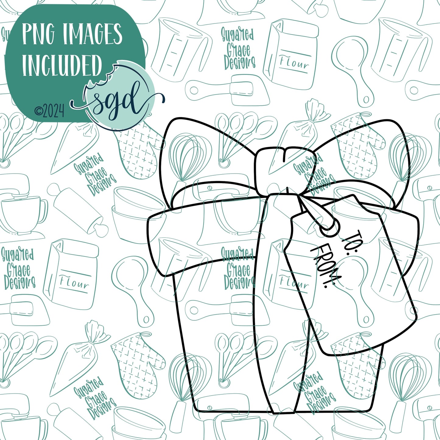 Christmas Gift with Tag Cookie Cutter with PNG Images to Match - Hand Drawn Graphics for Edible Ink Printers