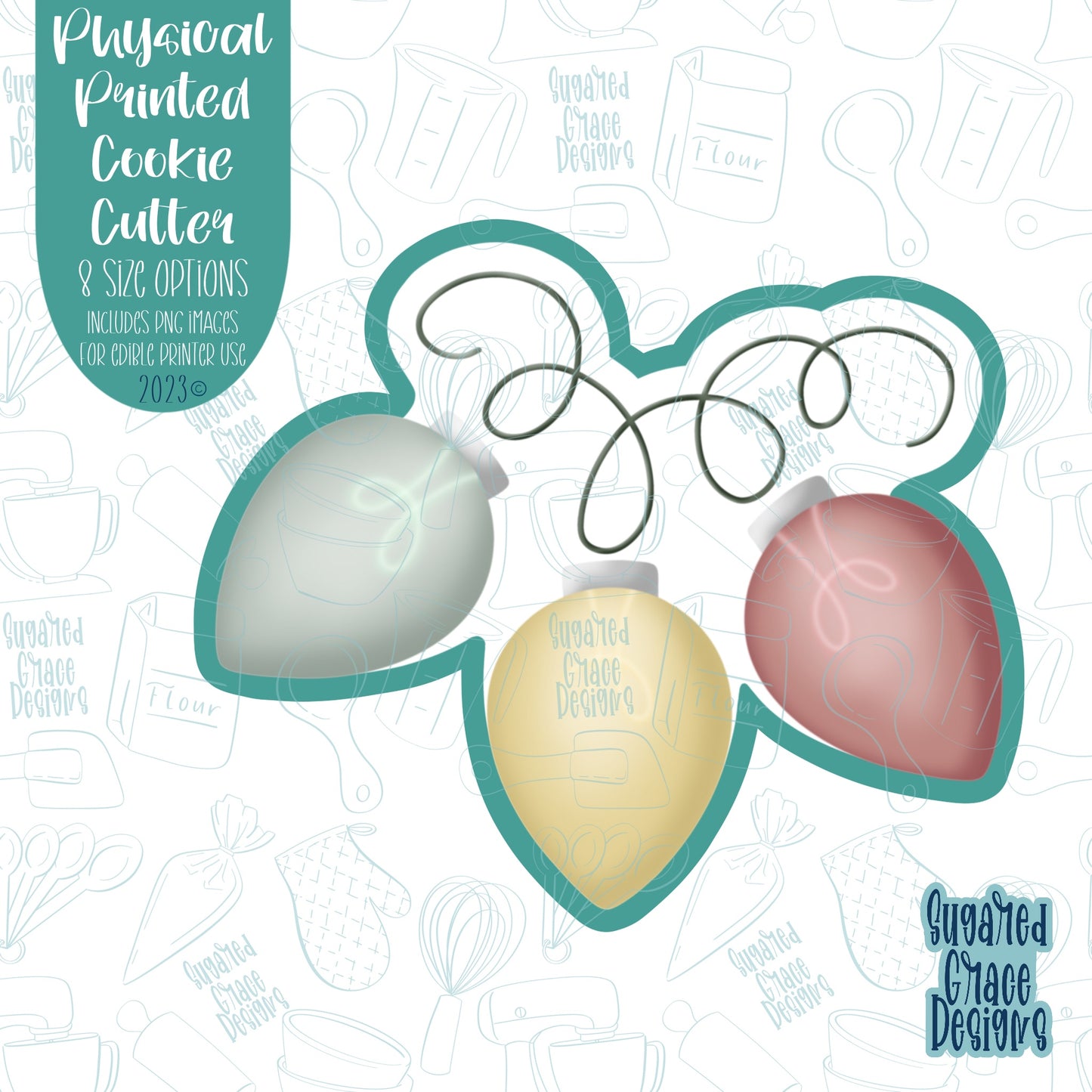 Christmas lights cookie cutter with png images for edible printers including Eddie