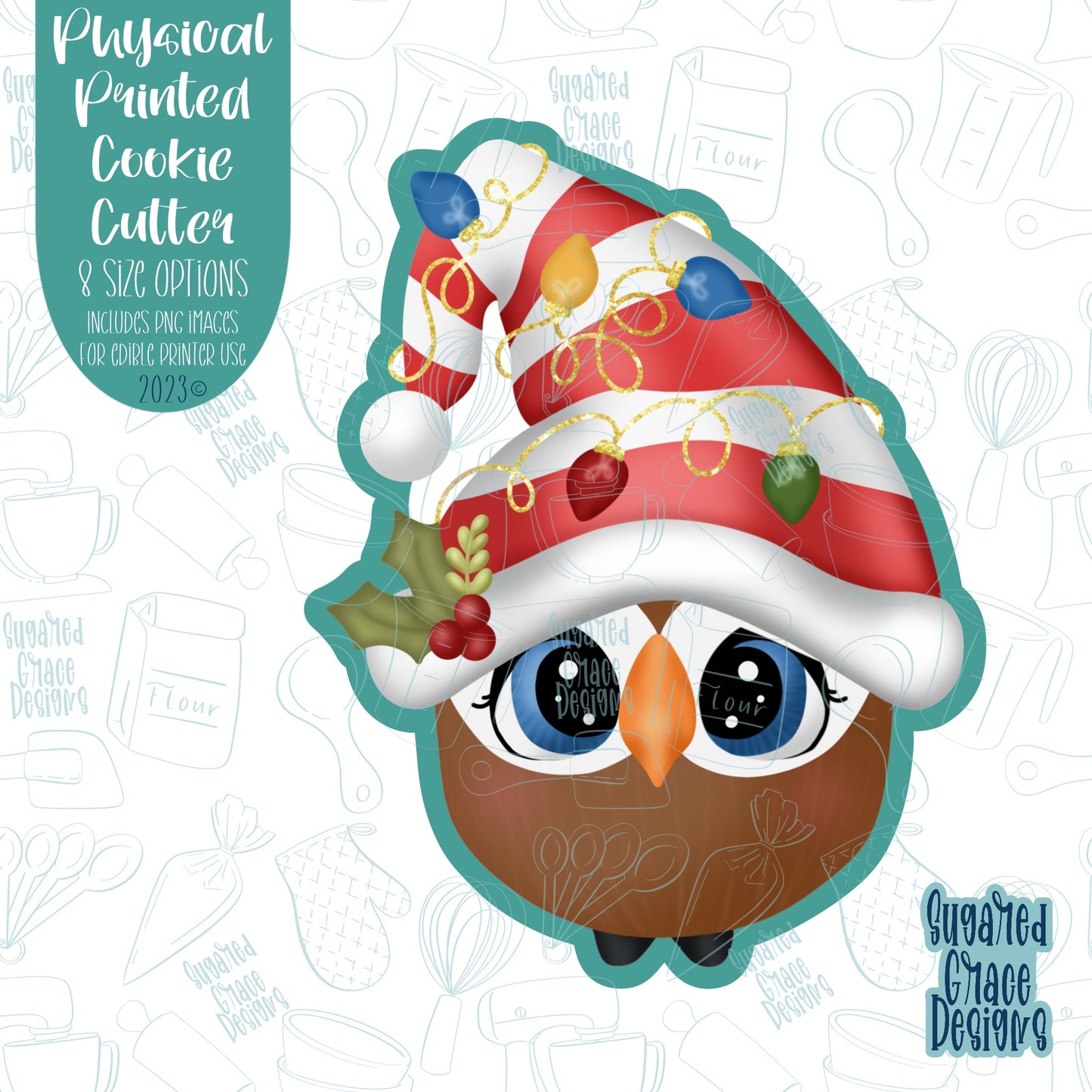 Christmas owl cookie cutter with png images for edible ink printers including Eddie