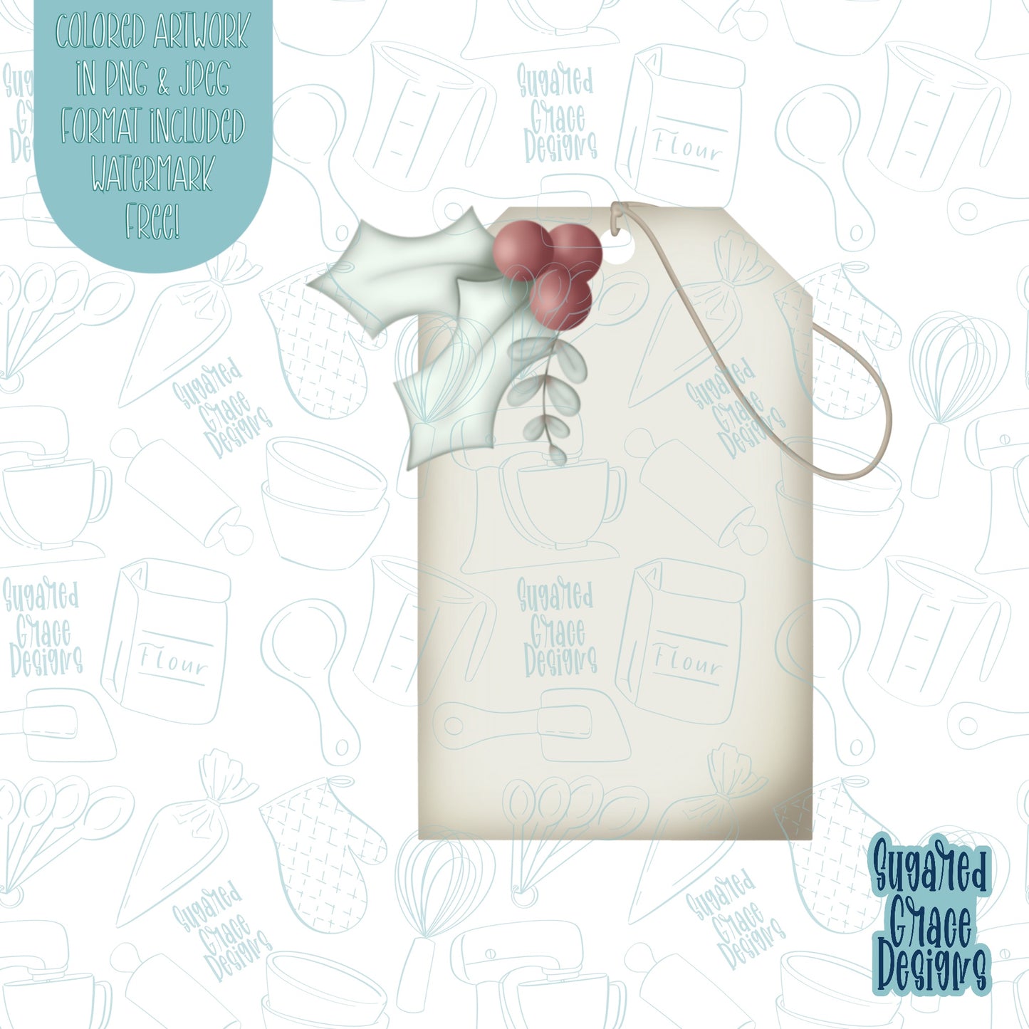 Mistletoe Christmas Gift Tag cookie cutter with png images for edible printers including Eddie
