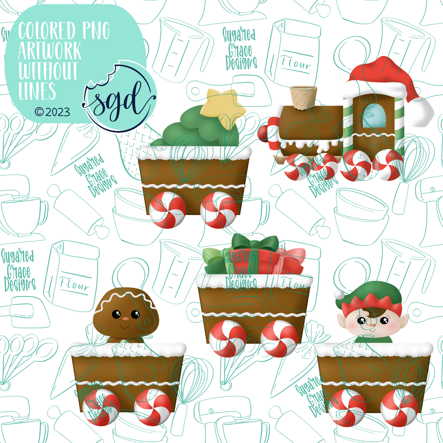 Christmas Train Cookie Cutter STL File Set of 6 with PNG Images to Match - For 3D Printing and Edible Ink Printers