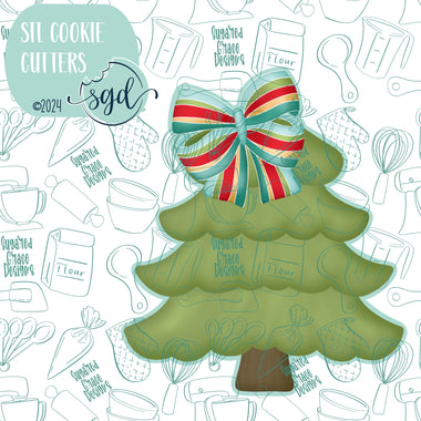 Christmas Tree with Bow Cookie Cutter STL Files with PNG Images to Match - For 3D Printing and Edible Ink Printers