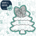 Christmas Tree with Bow Cookie Cutter and Stamp for Fondant Decorating and Cake Toppers