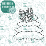 Christmas Tree with Bow Cookie Cutter with PNG Images to Match - Hand Drawn Graphics for Edible Ink Printers