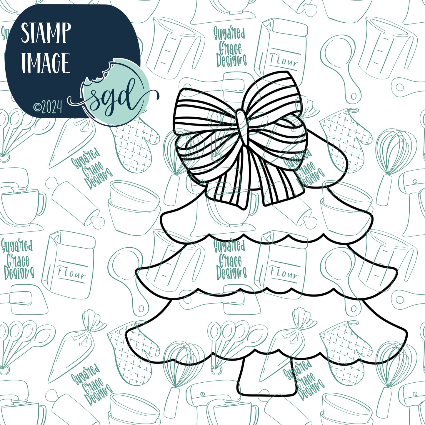 Christmas Tree with Bow Cookie Cutter and Stamp for Fondant Decorating and Cake Toppers