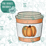 Chubby Pumpkin Spice Latte Coffee Cup Cookie Cutter with PNG Images to Match - Hand Drawn Graphics for Edible Ink Printers - Fall Autumn Cookie Ideas