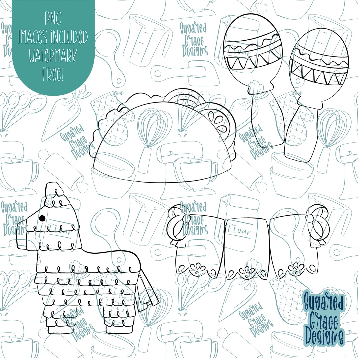 Cinco De Mayo Taco Cookie Cutter Set with Matching PNG Images for Edible Ink Printers Including Eddie