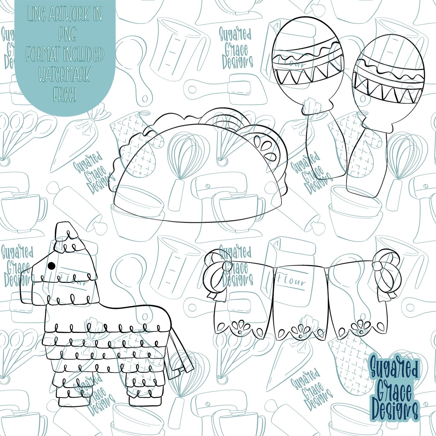 Cinco De Mayo Taco Cookie Cutter STL File Set for 3D Printing with Matching Printable PNG Images for Edible Ink Printers Including Eddie