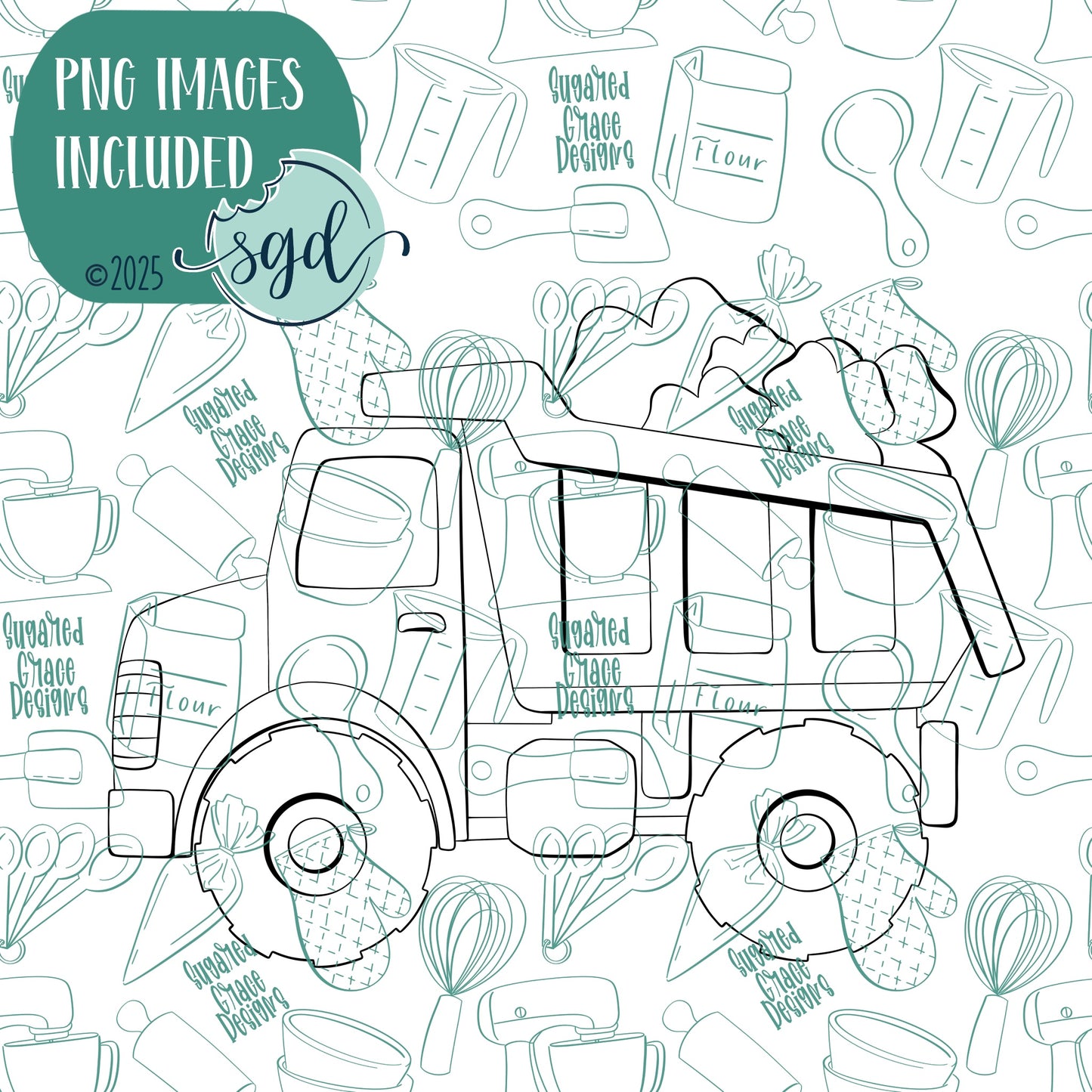 Loads of Luck Dump Truck Cookie Cutter with PNG Images to Match - Hand Drawn Graphics for Edible Ink Printers