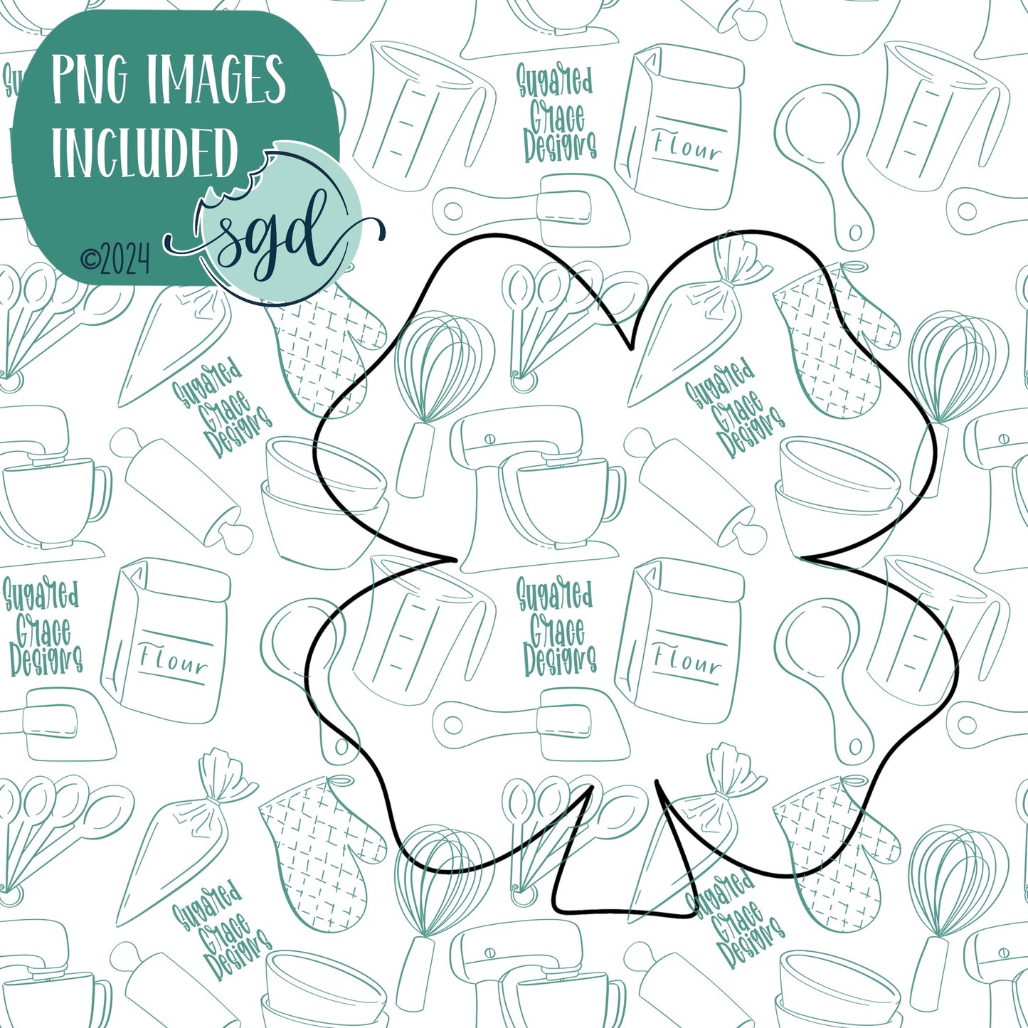 St Patricks Day Four Leaf Clover Cookie Cutter with PNG Images to Match - Hand Drawn Graphics for Edible Ink Printers