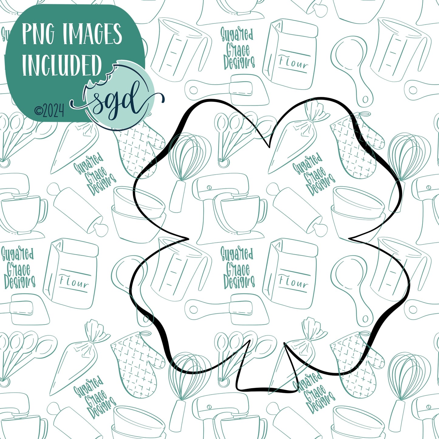 St Patricks Day Four Leaf Clover Cookie Cutter with PNG Images to Match - Hand Drawn Graphics for Edible Ink Printers
