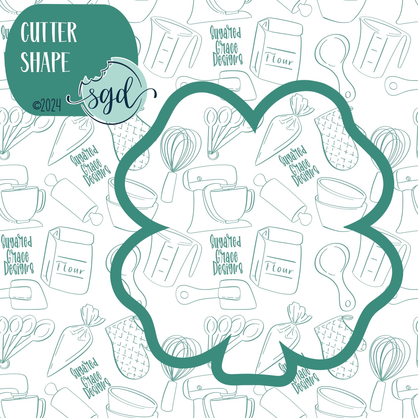 St Patricks Day Four Leaf Clover Cookie Cutter with PNG Images to Match - Hand Drawn Graphics for Edible Ink Printers