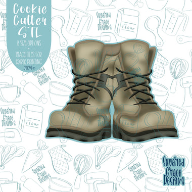 Army Military Combat Boots Cookie Cutter STL Files for 3D Printing with Matching PNG Images for Edible Ink Printers Including Eddie