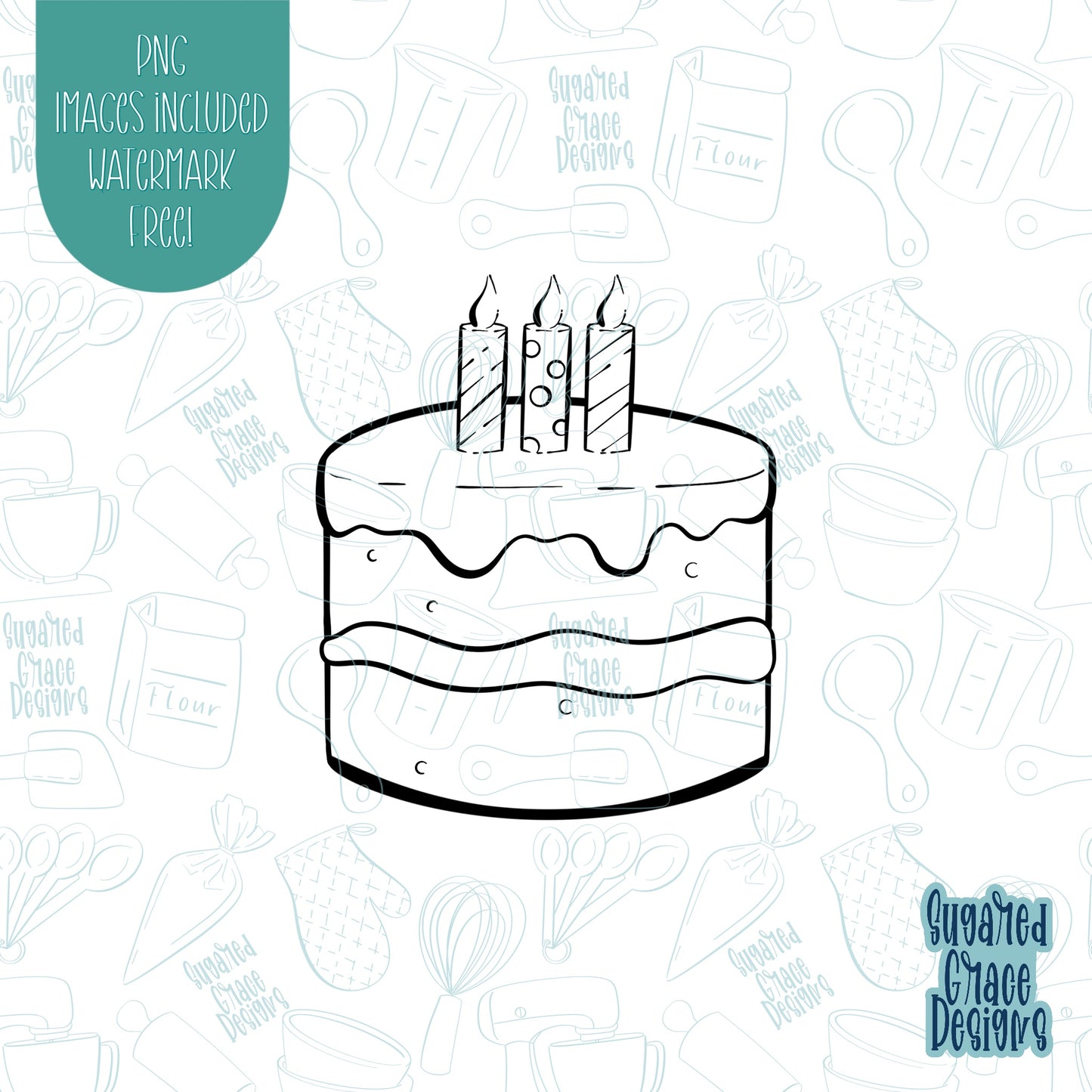 Comic Style Birthday Cake cookie cutter with png images for edible printers