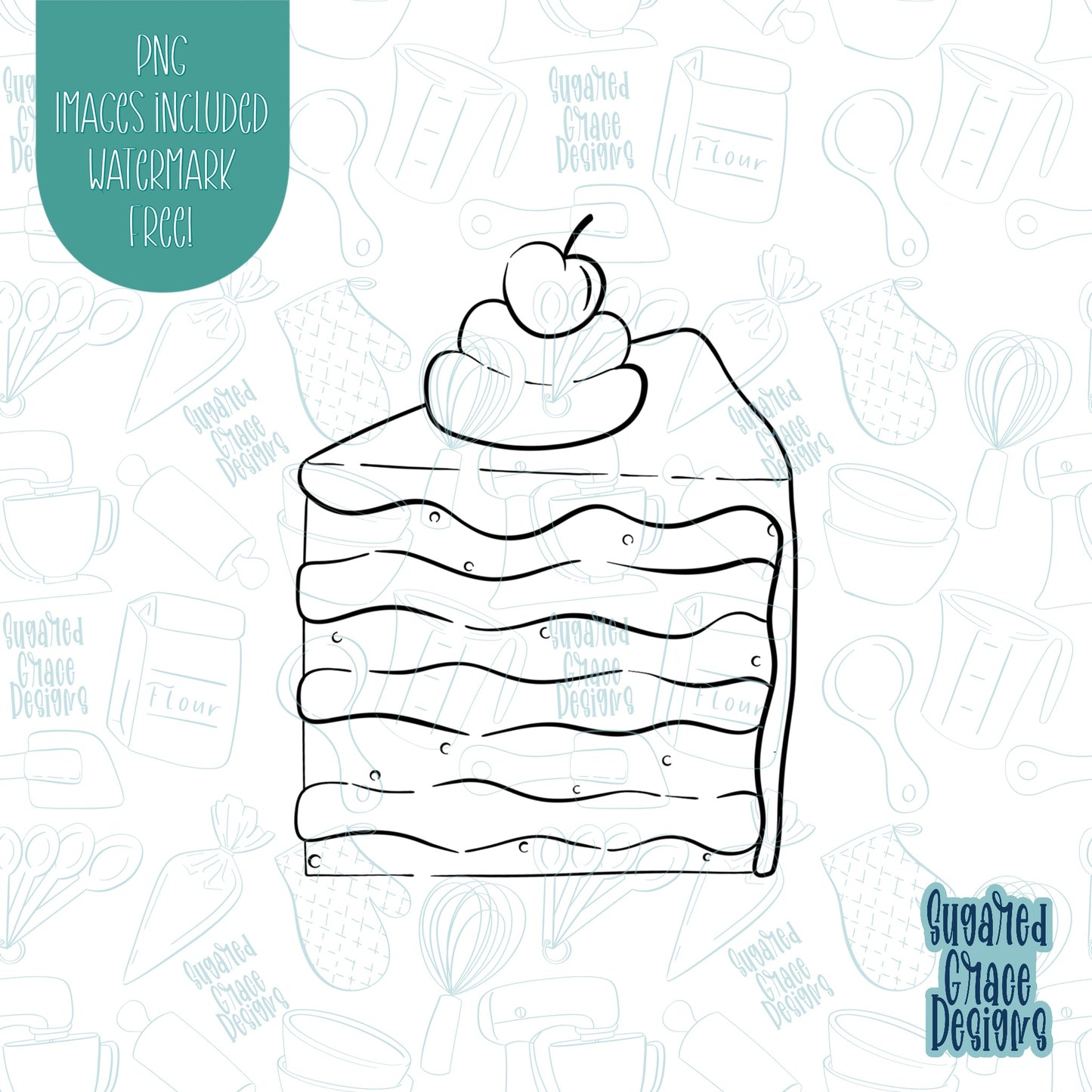 Comic style tall birthday cake slice cookie cutter with png images for edible printers including Eddie