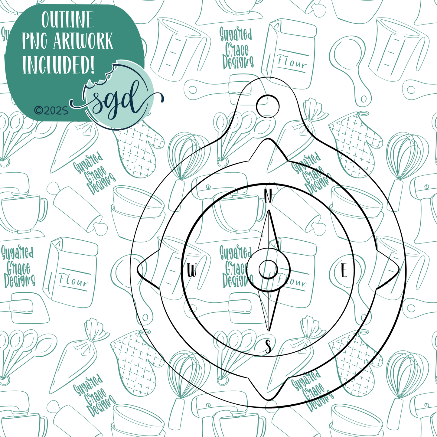 Compass Cookie Cutter with PNG Images to Match - Hand Drawn Graphics for Edible Ink Printers