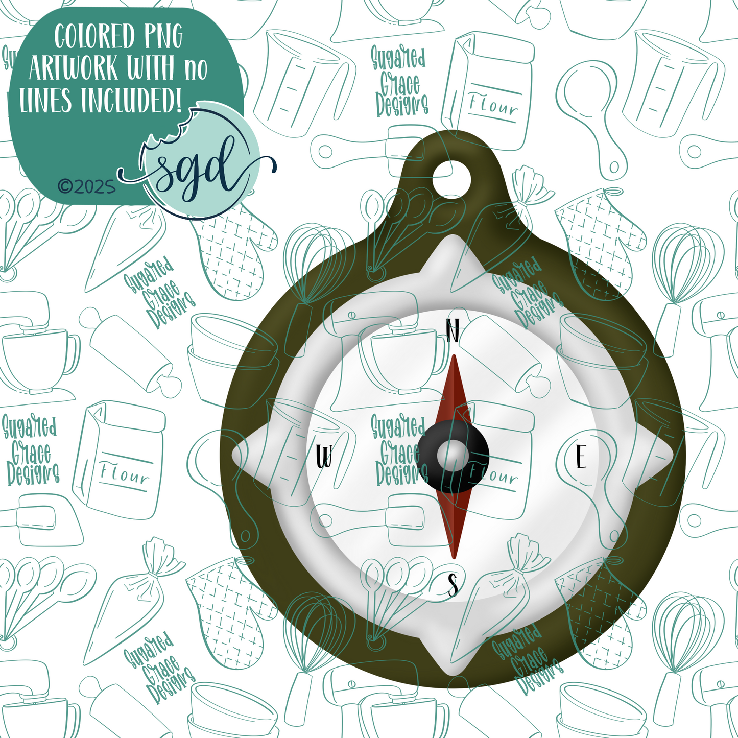 Compass Cookie Cutter with PNG Images to Match - Hand Drawn Graphics for Edible Ink Printers