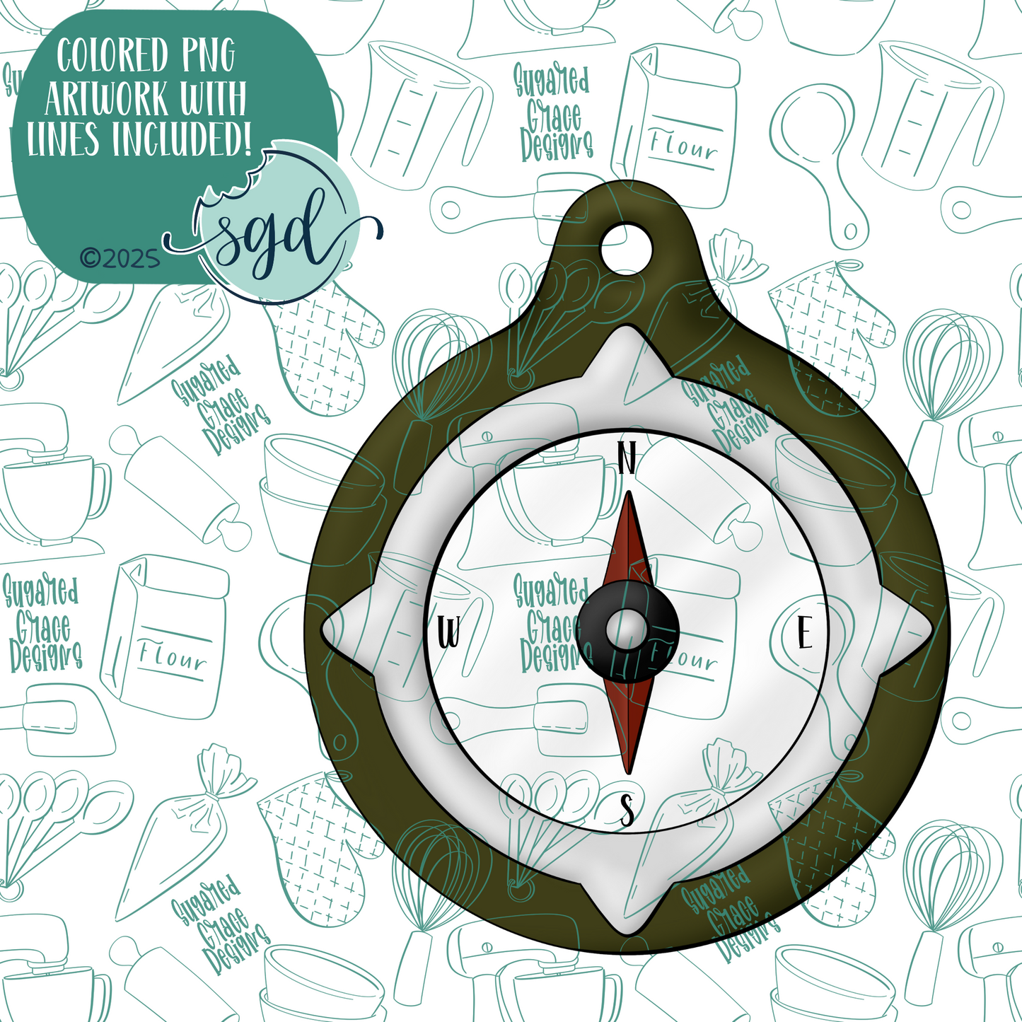 Compass Cookie Cutter with PNG Images to Match - Hand Drawn Graphics for Edible Ink Printers
