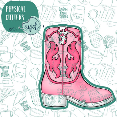 Pink Cowgirl Boot Cookie Cutter with PNG Images to Match - Hand Drawn Graphics for Edible Ink Printers