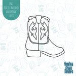 Cowgirl boot cookie cutter with png images for edible ink printers including Eddie