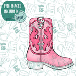 Pink Cowgirl Boot Cookie Cutter with PNG Images to Match - Hand Drawn Graphics for Edible Ink Printers