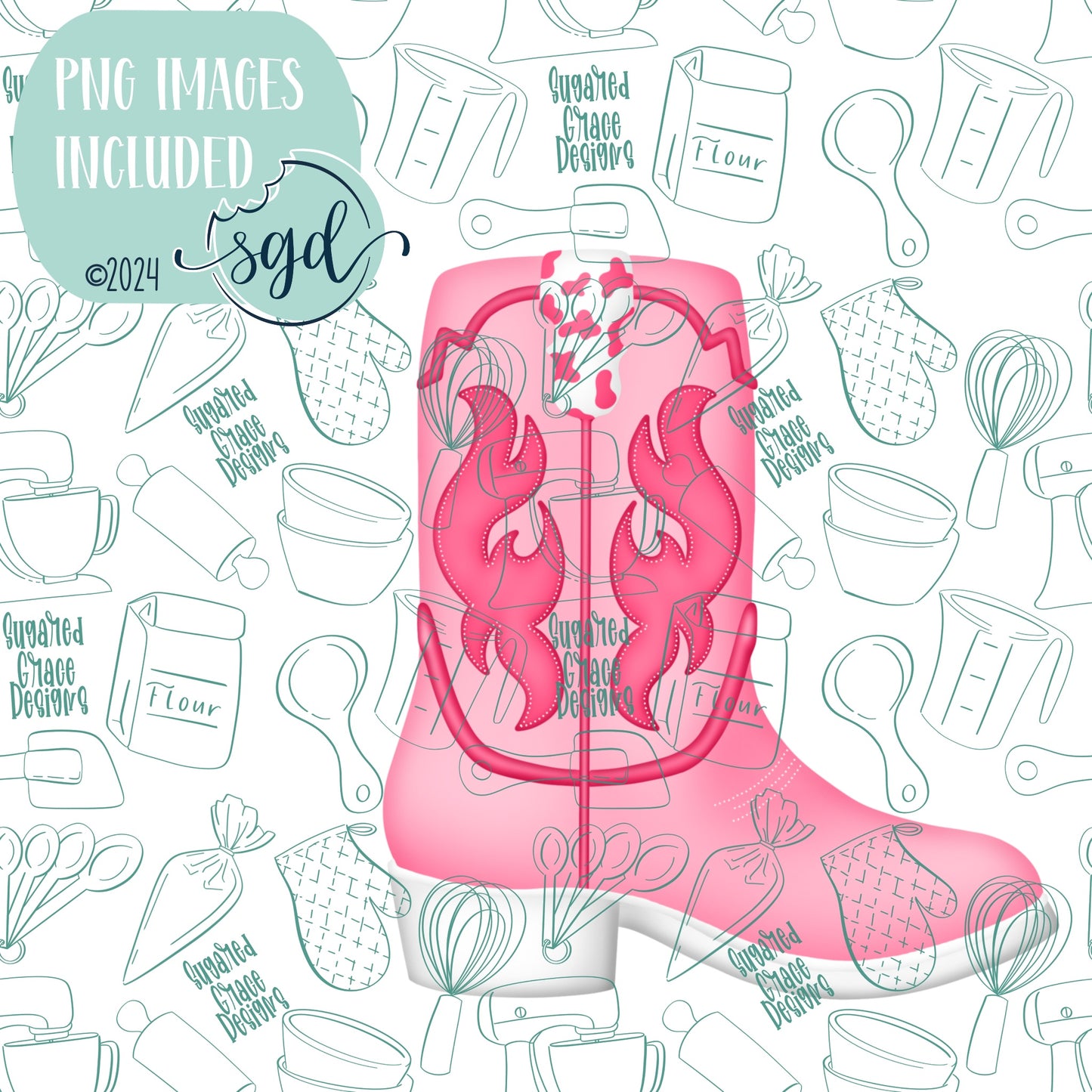 Pink Western Cowgirl Boot Cookie Cutter STL Files with PNG Images to Match - For 3D Printing and Edible Ink Printers