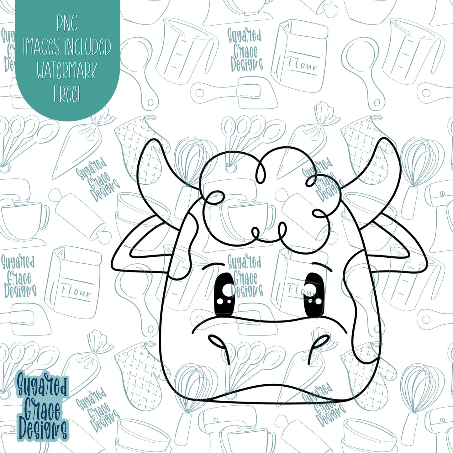 Cow Cookie Cutter with Matching Printable PNG Images for Edible Ink Printers Including Eddie