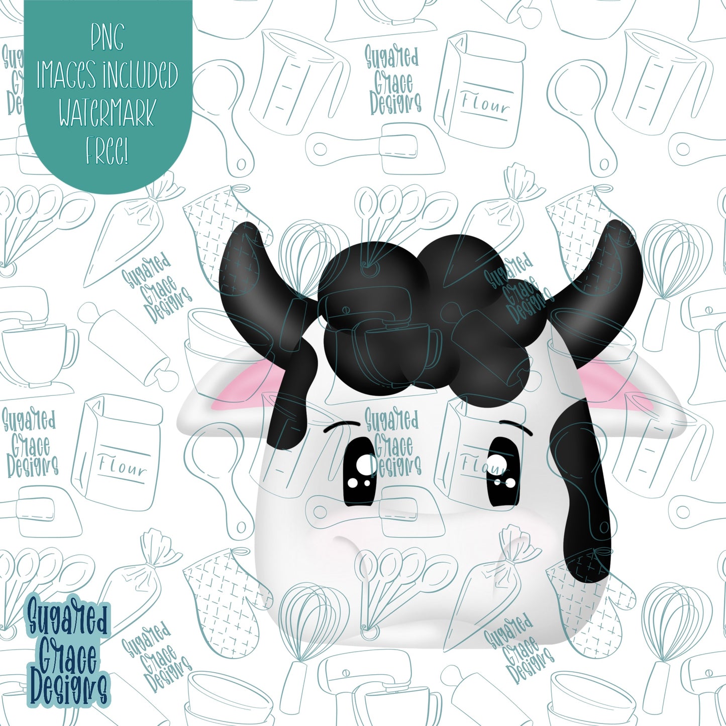 Cow Cookie Cutter with Matching Printable PNG Images for Edible Ink Printers Including Eddie
