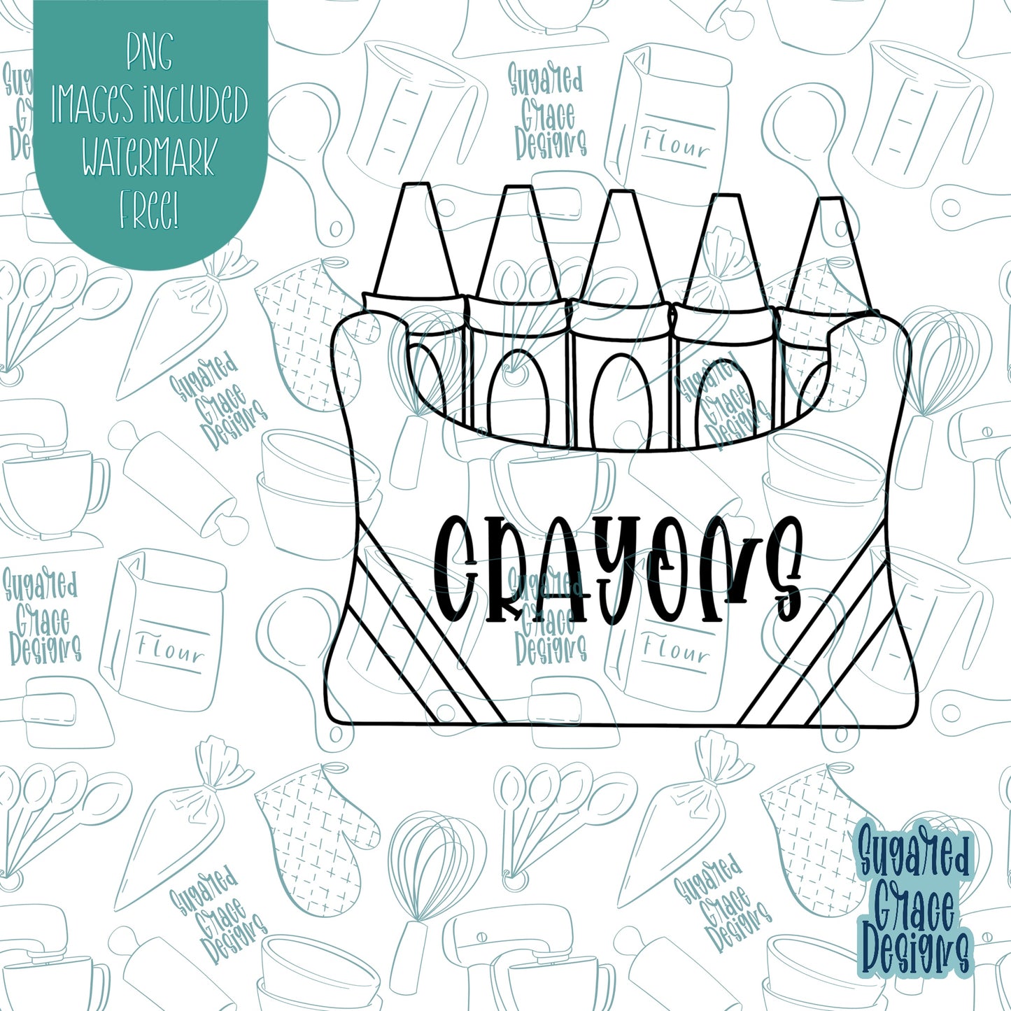 Back To School Box of Crayons Cookie Cutter with Matching PNG Images for Edible Ink Printers Including Eddie
