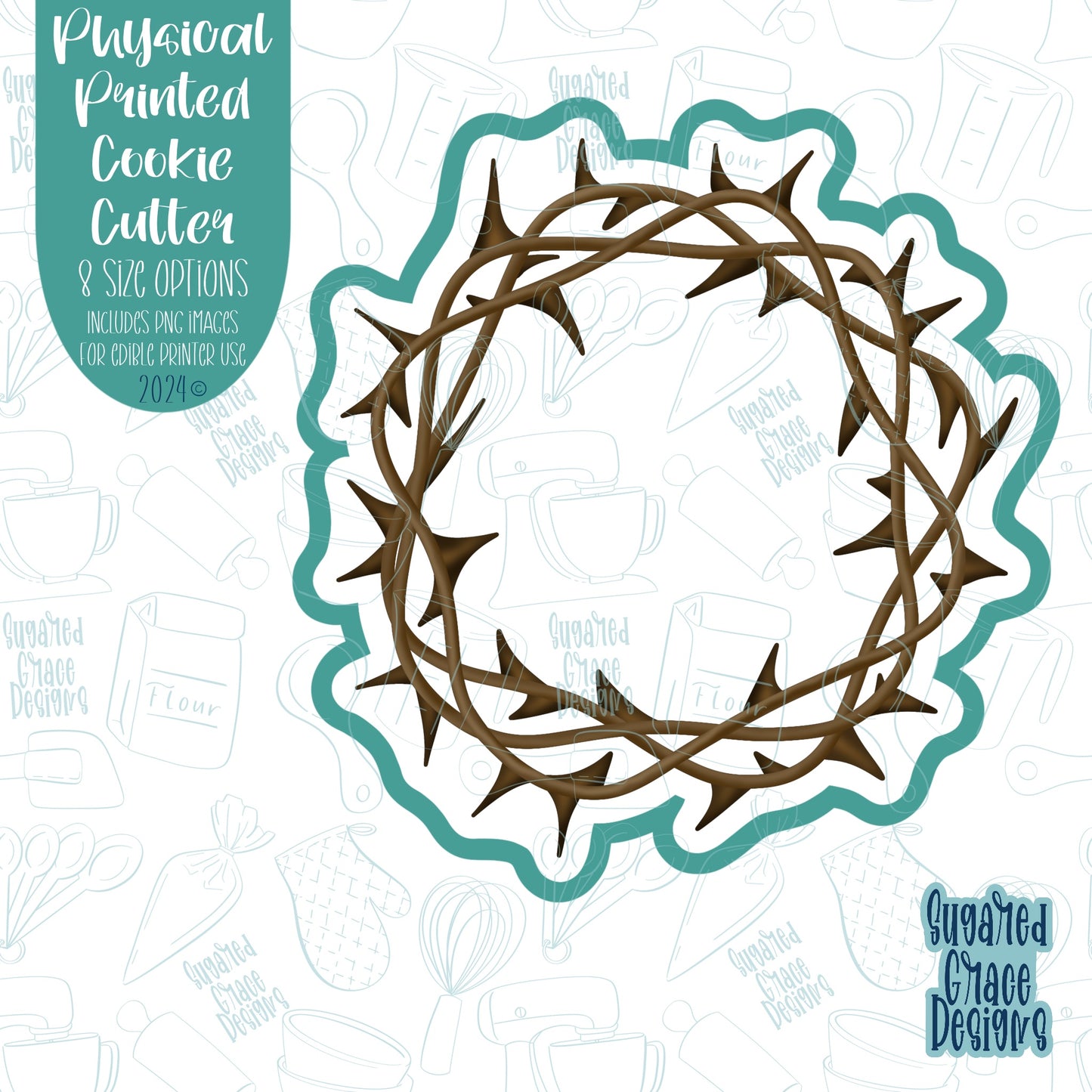Crown of Thorns Easter Cookie Cutter with Matching PNG Images for Edible Ink Printers Including Eddie