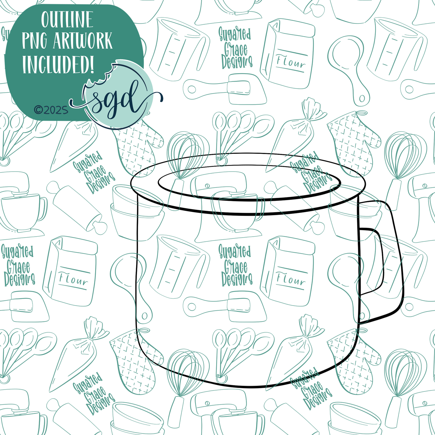 Red Cup or Mug Cookie Cutter with PNG Images to Match - Hand Drawn Graphics for Edible Ink Printers